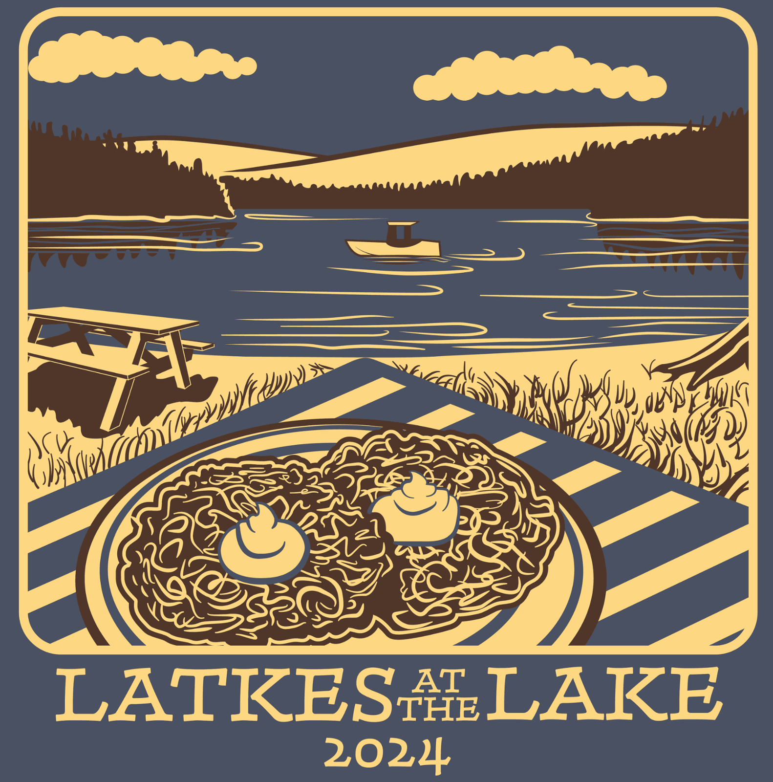 Vector Rendering of a Photograph. Silk screened on a blue blanket in 2 colors.