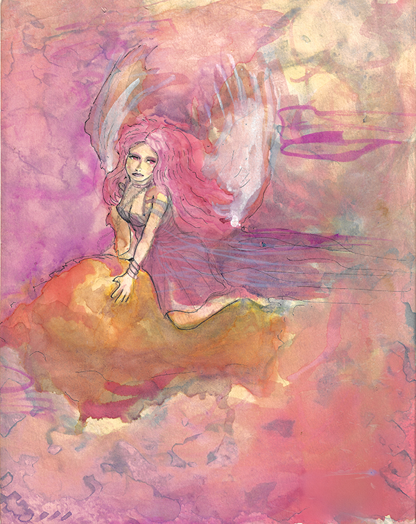 Colored Ink Painting of a fairy. Original art available. 